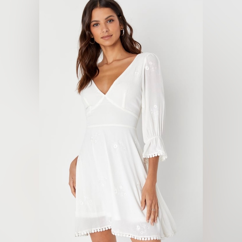 Lulus In the Meadow White Embroidered Backless Mini Dress